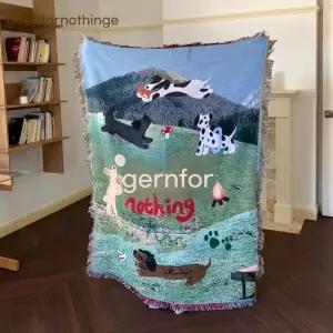 감성 퍼피 일러스트 블랭킷 테피스트리 담요 니트 A