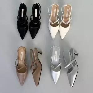 [라일리] Rly 더블 포인티드토 슬림라인 스틸레토 슬링백 미들힐