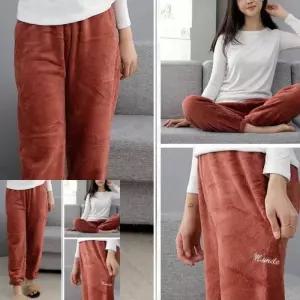 [라일리여성언더웨어] Rly 여성용 겨울 극세사 잠옷 수면바지 버건디 커플