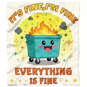 WADORN Emotional Trash Can Fire Throw Blanket Cozy Soft I’m Fine Everything’s Blanket Fuzzy