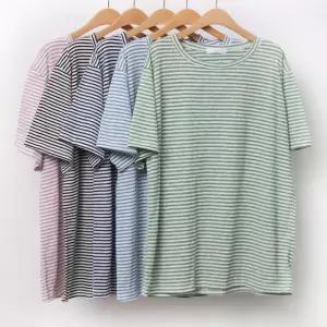 빅사이즈스트라이프티 9178L505 보트넥잔줄박시반팔티 ZY (35775220A)