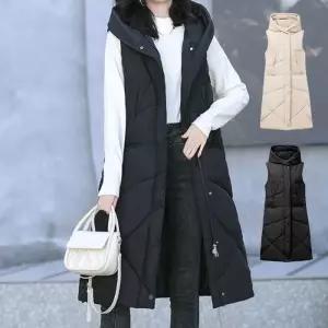 여성 캐주얼 베스트 후드 롱 하이넥 RLD-744 슬림핏