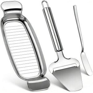 버터 & 치즈 슬라이서 커터, AIDOIT 스테인리스 스틸 와이어 치즈 버터 슬라이서 치즈 평면 슬라이서, 버터 스프레더 나이프, 인체공학적 손잡이 및 식기세척기 사용 시 블록 치즈, 버터, 부드러운 과일에 안전합니