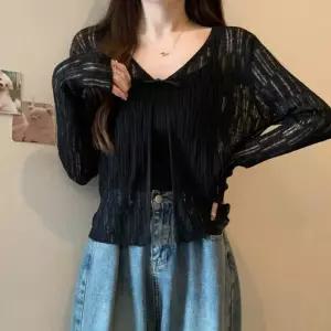 여성 시원한 브이넥 세련된 카디건 썸머 아우터 디자인 시스루