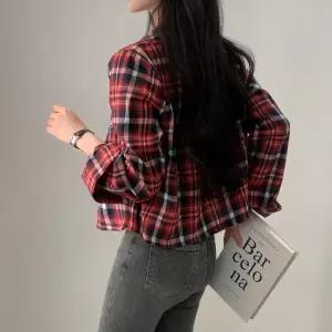 여성 크롭 가을 체크셔츠 셔츠 루즈핏 데일리
