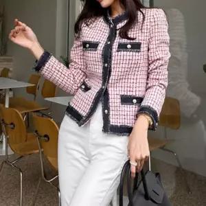 카디건 디테일 패션 수술 트위드 격식있는 감각적인 자켓 체크