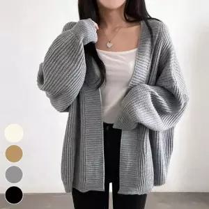 여성 도톰 간절기 니트 가디건 포근한 데일리 단추없는 가을