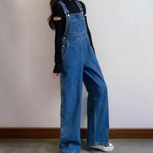 유니크한 힙한 점프수트 통바지 멜빵 데님 패션 캐주얼하고 버클