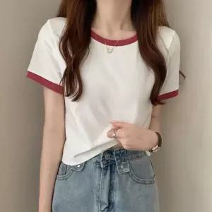 반팔티 무지 HH-E43 배색 크롭 포인트