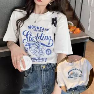 여성 HH-E45 면100 반팔티 박스핏 프린팅