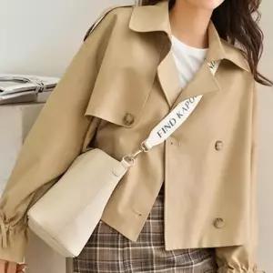 더블버튼 코트 카라 디자인 키작녀 크롭기장 숏트렌치