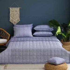 리플 서피 누비 이불 퀸 네이비 체크패턴 여름