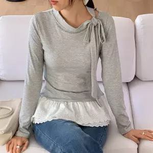 [하프클럽/]여자 귀여운 티어드 프릴 롱타이 레이스 티셔츠