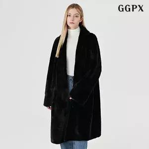 [GGPX]베이직 숄 카라 버튼 포켓 밍크 퍼 롱 코트 (GODJH009D)