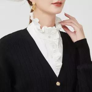 코튼 프릴 카라 하이넥 레이스 여성 프릴 블라우스 GH001