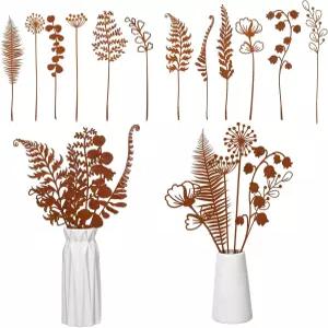 야외 식물을 위한 러스틱 가든 스테이킹 12팩 장식용 금속 야생화 잔디 마당 산책로를 언 아트