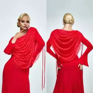 댄스복 방송 아이돌 무대 의상 발표회 2026 레드 볼룸 댄스 긴 끈 레이스 탑 치마 왈츠 탱고 원피스 드레스