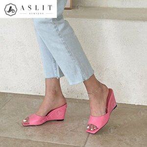 [기타][애슬릿] 스퀘어 여성 토오픈 웨지 힐 뮬 슬리퍼 8cm