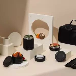 텀스 스텐+플라스틱 2in1 보온도시락 세트 5P+수저세트+가방