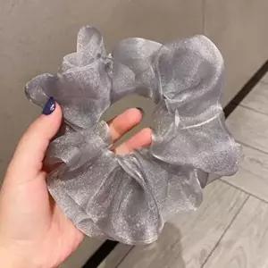 실크 쉬폰 스크런치 곱창머리끈 실버-WB2A504