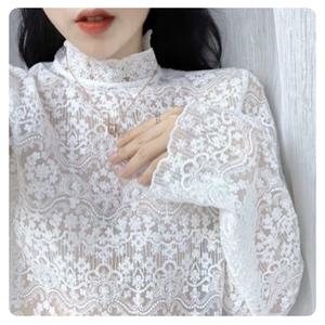 (정품) 여성 시스루 레이스 하이넥 이너 블라우스/시스루블라우스/시스루레