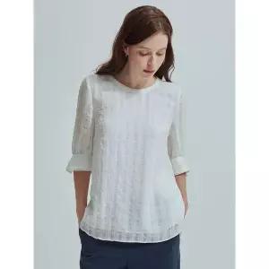 [하프클럽/샤트렌]화이트 체크패턴 라운드넥 블라우스 HCCMBL802