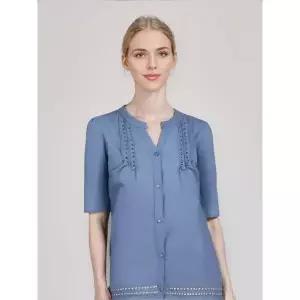 [하프클럽/크로커다일레이디]블루 레이스 브이넥 면혼방 블라우스 CLCMTS125