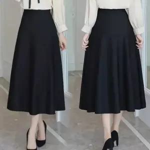 [하프클럽/]여성 에이라인 검정 허리 주머니 롱스커트