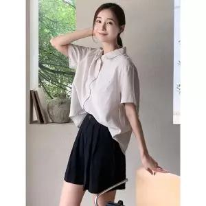 [하프클럽/]여성 여름 스트라이프 단가라 린넨 마 빅사이즈 반팔 셔츠 남방