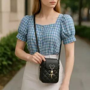 여성 데일리 미니 퀼팅 투지퍼 크로스백 폰가방 미니백