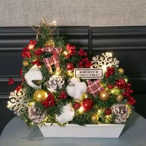 플라워트리 크리스마스 장식 목화 조화 센터피스 LED 수반 38cm