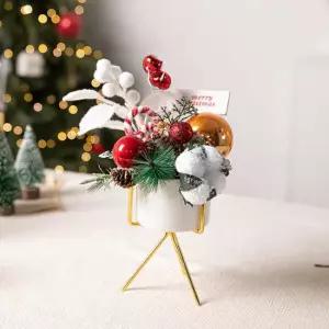 플라워트리 크리스마스 장식 목화 조화 화분 리본벨 set 25cm