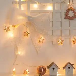 플라워트리 크리스마스 별 전구 장식 겸용LED 30P 철재 로즈골드