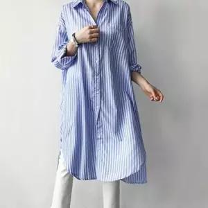 Rly 빅사이즈 롱남방 블루색상의 오버핏 스트라이프