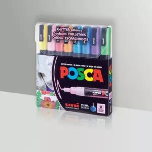 유니 데코용 수성 마카펜 포스카 PC-3ML 글리터 8색