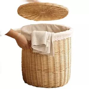 뚜껑있는 원형 라탄 정리함 바구니 빨래 수납