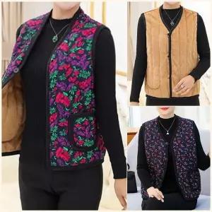 [하프클럽/셀러허브_여성트랜드패션]기모조끼 인조무스탕 꽃무늬 보온 베