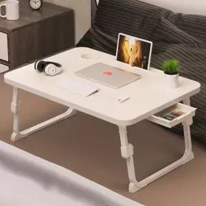 3단 높이조절 접이식 좌식책상 넓은 침대 테이블 70x48cm 컵홀더 미니서랍