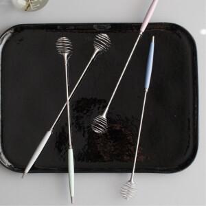 감성 디자인 파스텔 실버 롱 미니 거품기 홈카페 말차 가루 섞기용 가을 가정용