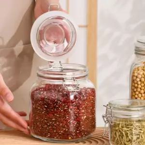 쿠킹홈 프레스 유리 밀폐 용기 1L/투명/보관통/공병/밀폐병/소스/양념/조미료/잼/쨈/과일청/유리병/과일잼