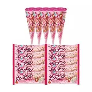 [롯데제과]스트로베리 2종 구구콘x5+구구바x10