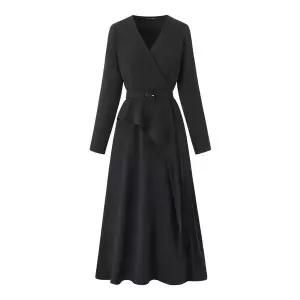 [미니멈][미니멈 에브리데이]브이넥 벨트 세트 언발 드레이프 롱 원피스 (EC1OW002D)