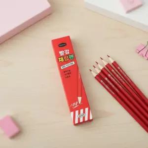 핑크풋 빨강 채점펜 노크식 샤프식 빨간 색연필 선생님 채점용 교사용 (16개입 1세트)