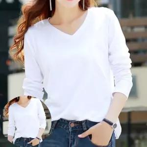 노브라티 여성 기본긴팔티 브이 라운드 루즈핏 데일리 티셔츠