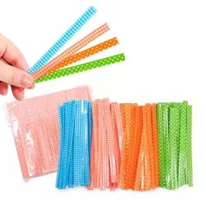 kimspp 체크 도트 페트빵끈(12cm) 약1000개입 봉지 리본끈 쿠키빵끈 리본빵끈