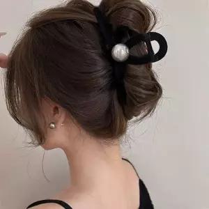 심플 고급 하프 진주 벨벳 집게핀 올림머리 헤어핀 큰집게핀 헤어집게핀