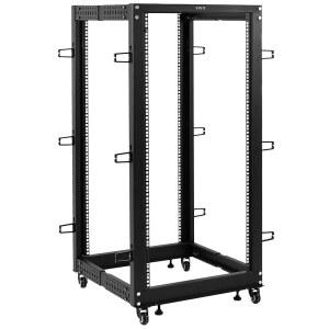 VIVO 25U 프리스탠딩 서버 랙, 모바일 오픈 프레임 22~40인치 조절 가능 네트워크 카트, 블랙, CART-SR25U