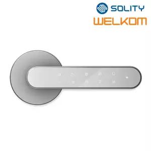 솔리티 웰콤 목문용 ART L10 실버 비밀번호전용 무타공 디지털 도어락 방문 손잡이 핸들 번호키 판넬문 나무문 비상전원 에티켓기능 음량조절(무음포함 4단계) 백세트조절가능