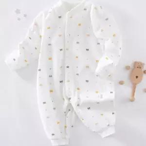 면 소재 긴소매 우주복 형태 영유아 의류 별무늬 패턴 전신 커버 신생아 홈웨어