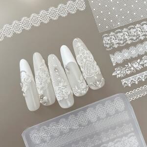 1개 초박형 엠보싱 5D 레이스 네일 아트 몰드 레트로 스커트 전사 템플릿 로즈 프렌치 실리콘 매니큐어